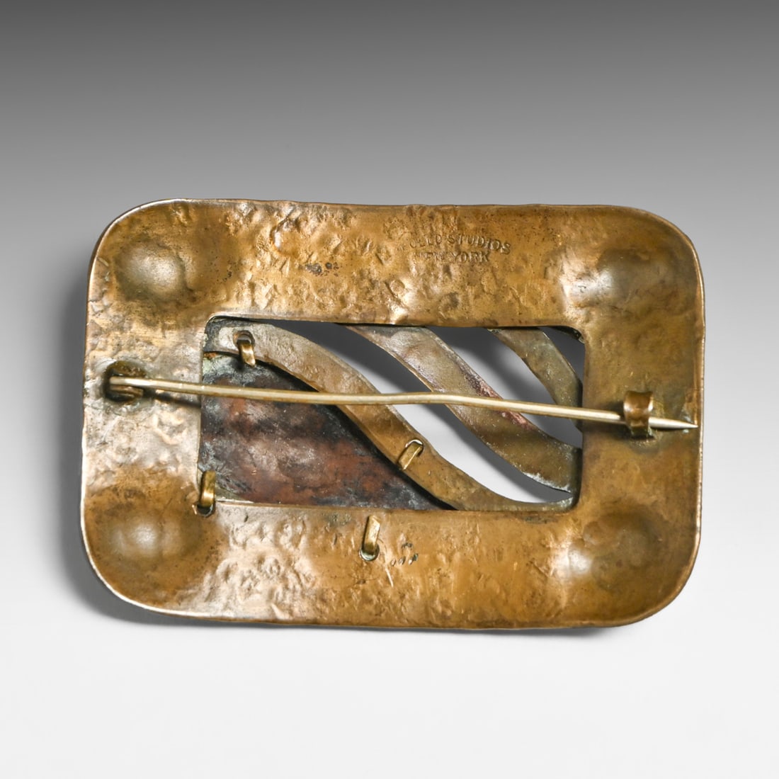 Apollo Studios - New York Hammered Copper & Brass Cutout Brooch c1910 - 3