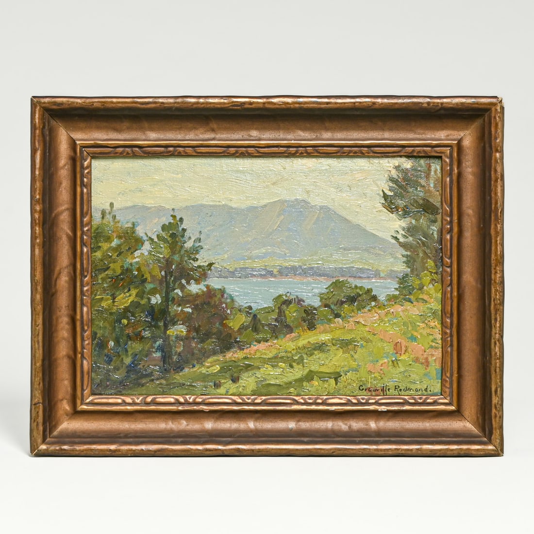 Granville Redmond (1871-1935) California Impressionist Mt Tamalpais over San Francisco Bay: Granville Redmond (1871-1935) California Impressionist Mt Tamalpais over San Francisco Bay c1902-1906. This intimate en plein air landscape captures a serene, Tonalist view of Mount Tamalpais.