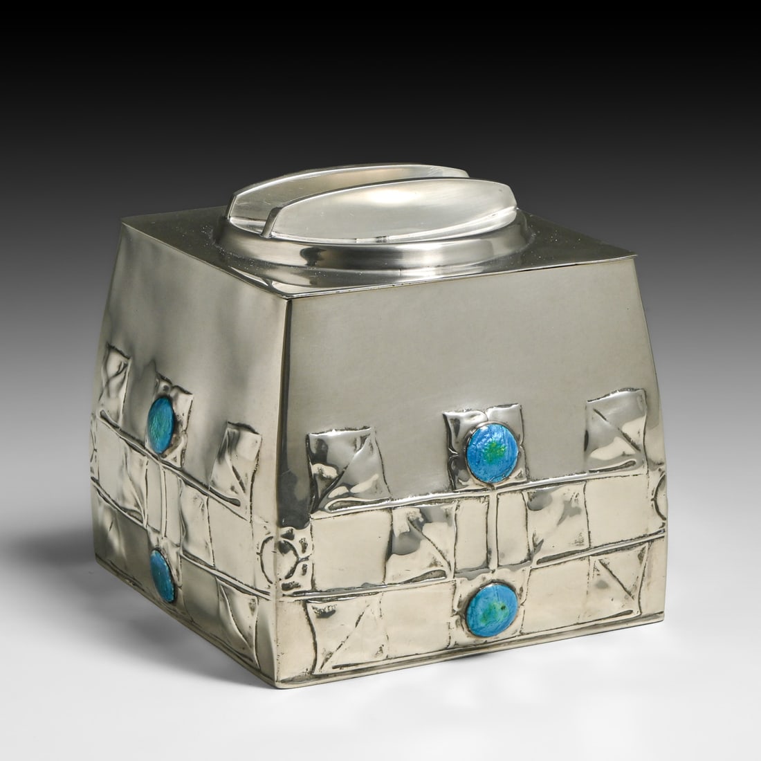 Liberty & Co #0194 Archibald Knox Pewter & Enamel Box c1900: Liberty & Co #0194 Archibald Knox Pewter & Enamel Box c1900. Signed. Excellent condition. 5.75"h x 5.75" x 5.75" FREE NATIONWIDE SHIPPING Free Nationwide Shipping within the lower 48 states for all