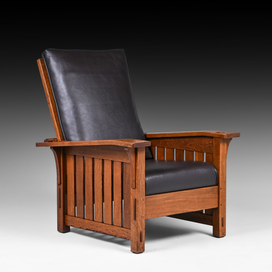L&JG Stickley #410 Oak Bentarm Slatted Morris Chair c1910 (1 of 3)