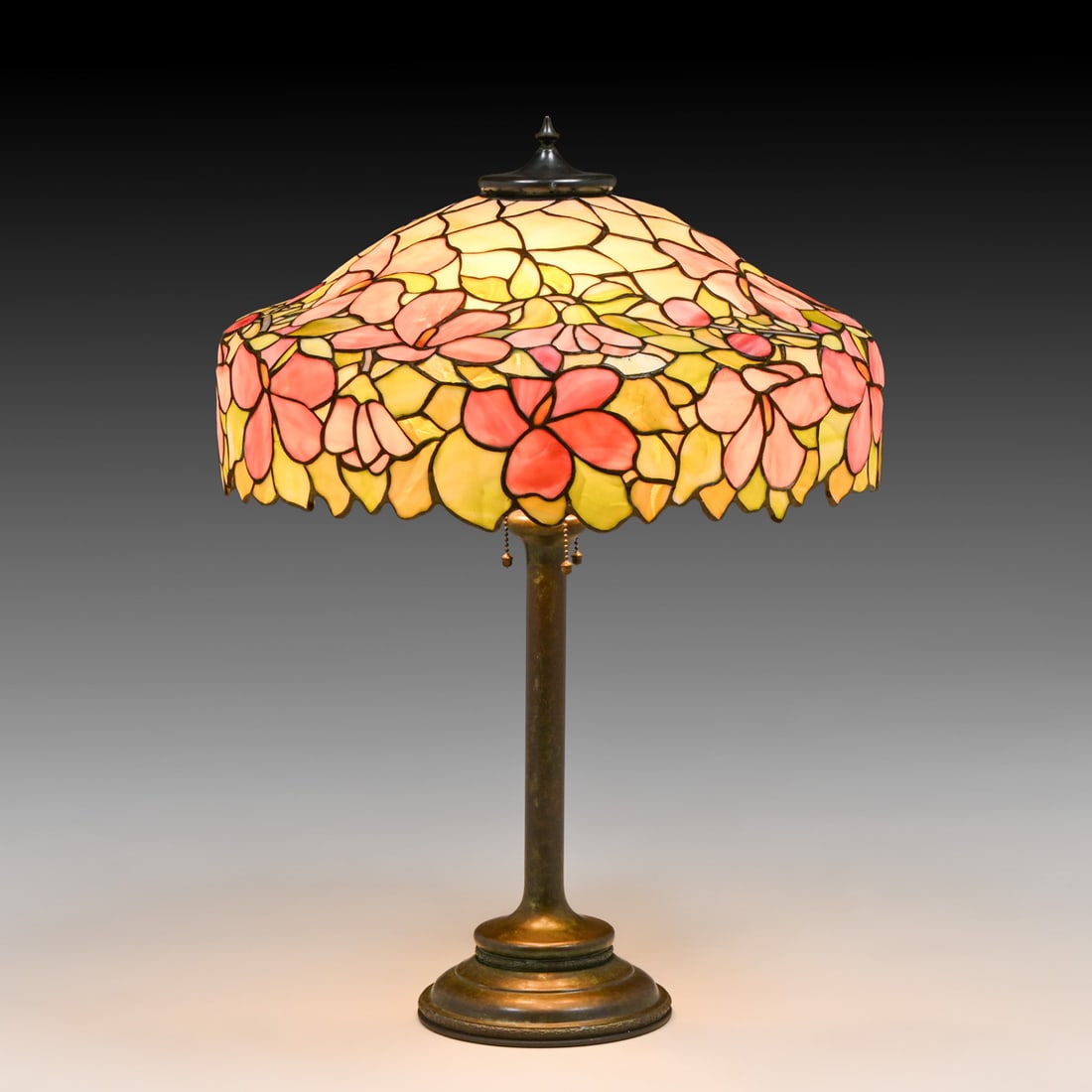 Large Unique Hibiscus Leaded Glass Lamp c1910 (1 of 7)