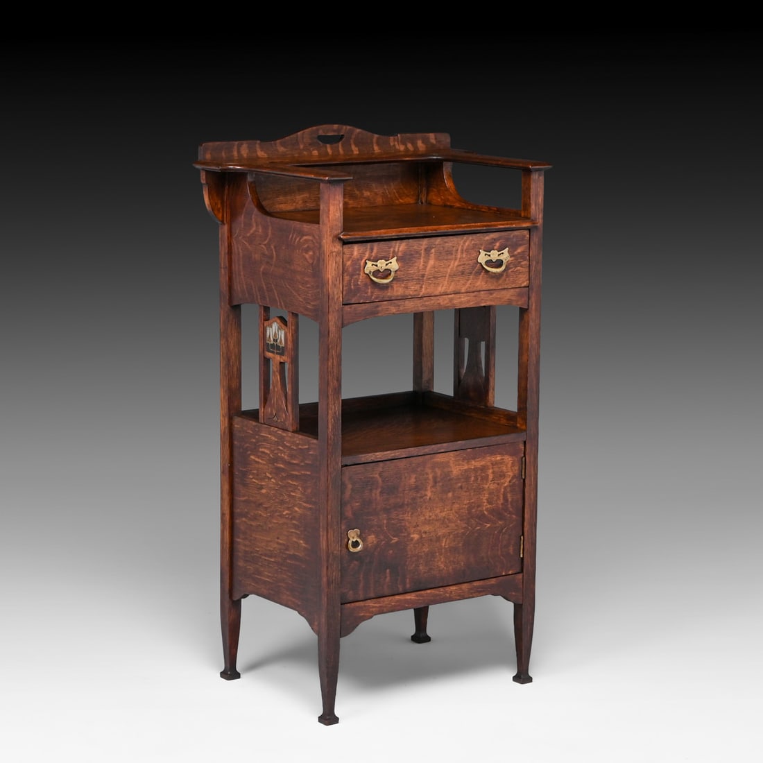 Rare Stickley Brothers Oak Inlaid Nightstand c1905: Rare Stickley Brothers Oak Inlaid Nightstand c1905. Unsigned. Color added to original finish. 38"h x 22"w x 14"d FREE NATIONWIDE SHIPPING Free Nationwide Shipping within the lower 48 states for all pu