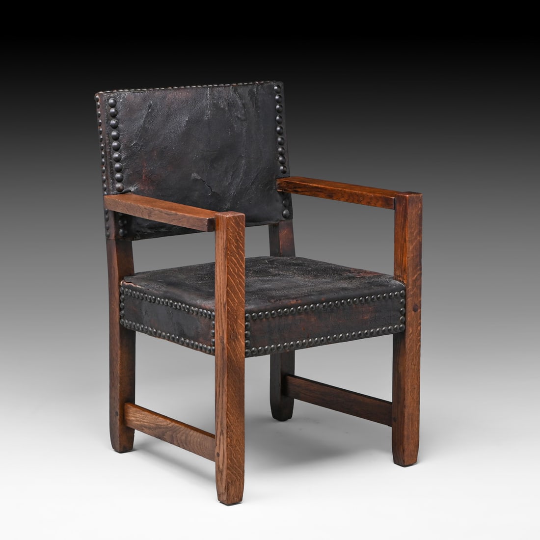 Early Gustav Stickley #2639 Oak Leatherback Armchair c1901-1902: Early Gustav Stickley #2639 Oak Leatherback Armchair c1901-1902. Unsigned. Excellent original finish and original hard leather. Rock solid sturdy. 37.5"h x 26"w x 22.5"d FREE NATIONWIDE SHIPPING Free 