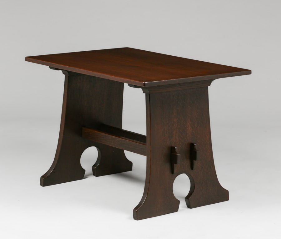 Rare Limbert Mouse-Hole 42" Trestle Table c1910: Rare Limbert Mouse-Hole 42" Trestle Table c1910. Signed with branded mark. Very nicely refinished. 42"w x 29.5"d x 29"h FREE NATIONWIDE SHIPPING Free Nationwide Shipping within the lower 48 states for