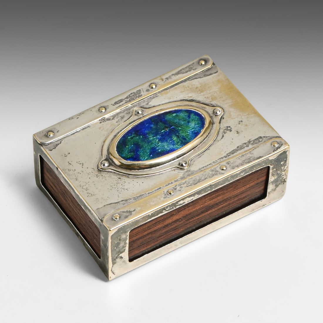 Birmingham, England Silver-Plated Hammered Copper & Ruskin Enamel Matchbox Holder c1900 (1 of 5)