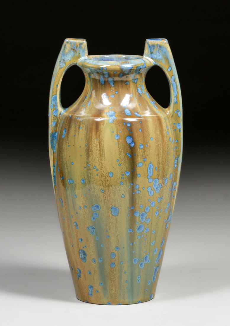 Pierrefonds – French Two-Handled Blue Crystalline Vase c1910: Pierrefonds – French Two-Handled Blue Crystalline Vase c1910. Signed. Perfect condition. 11.5"h x 5.5"d FREE NATIONWIDE SHIPPING Free Nationwide Shipping within the lower 48 states for all