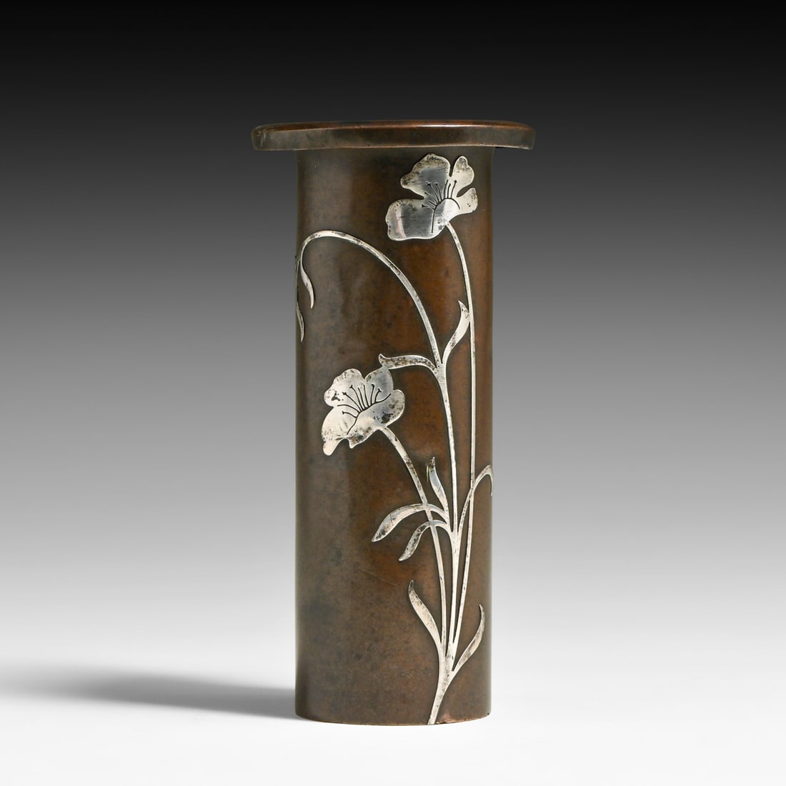 Heintz #3082 Sterling Silver on Bronze Overlay Vase c1915: Heintz #3082 Sterling Silver on Bronze Overlay Vase c1915. Signed. Very light dents. Excellent original patina. 6"h x 3"d FREE NATIONWIDE SHIPPING Free Nationwide Shipping within the lower 48 states f
