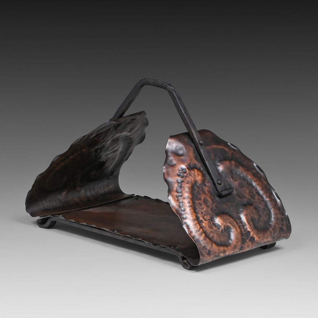 Craftsman Studios - Laguna Beach, CA #970 Hammered Copper & Iron Log Holder c1930s (1 of 4)
