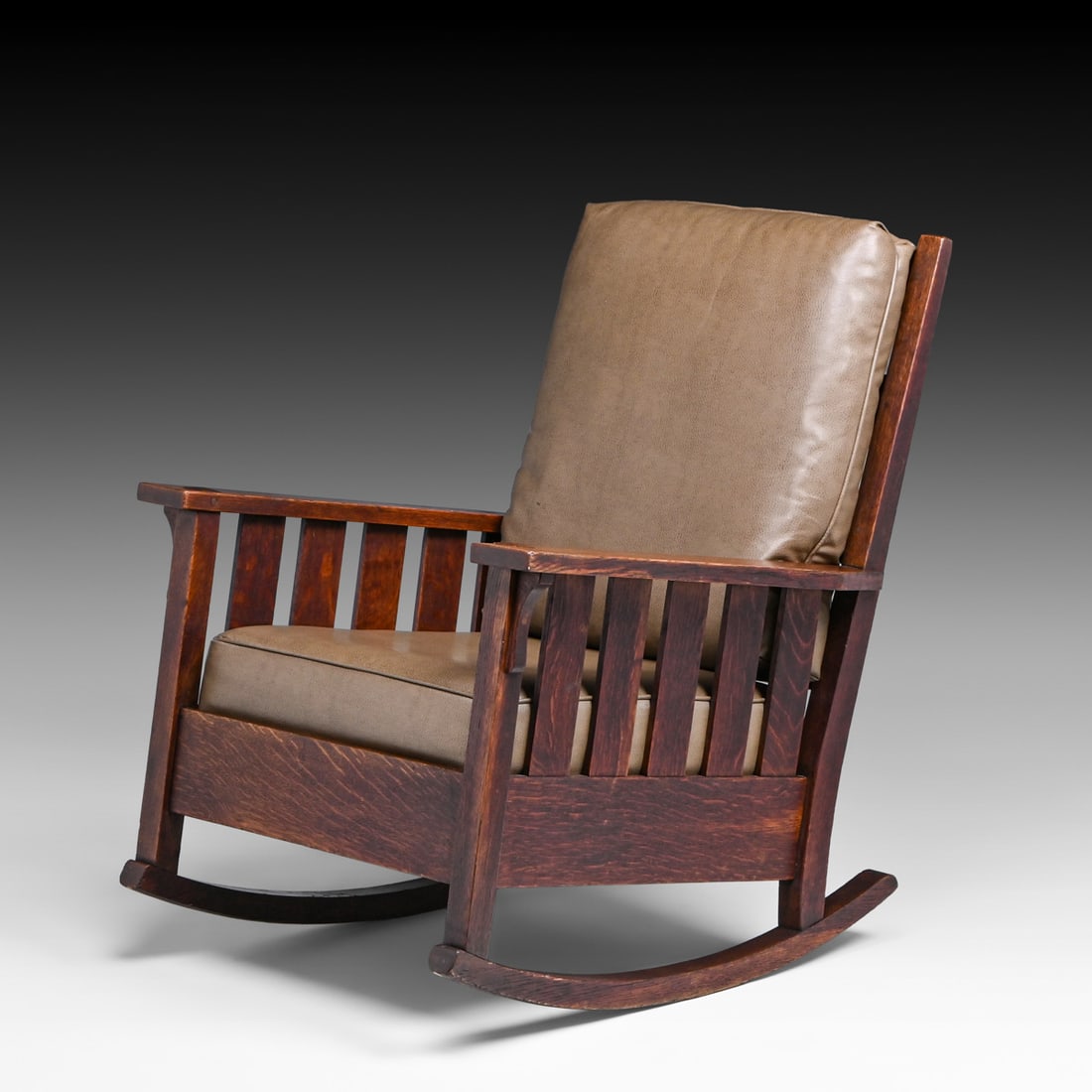 Gustav Stickley #323 Slatted Oak Rocker c1910: Gustav Stickley #323 Slatted Oak Rocker c1910. Signed. Excellent original finish. 40"h x 29"w x 36"d FREE NATIONWIDE SHIPPING Free Nationwide Shipping within the lower 48 states for all purchases at