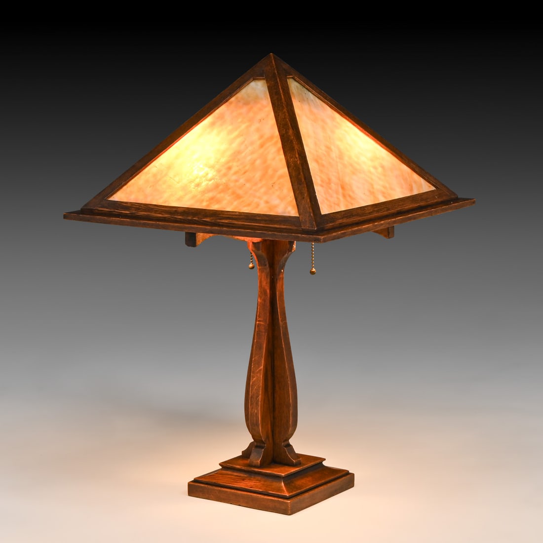 Arts & Crafts Period Oak & Slag Glass Lamp c1910 (1 of 6)
