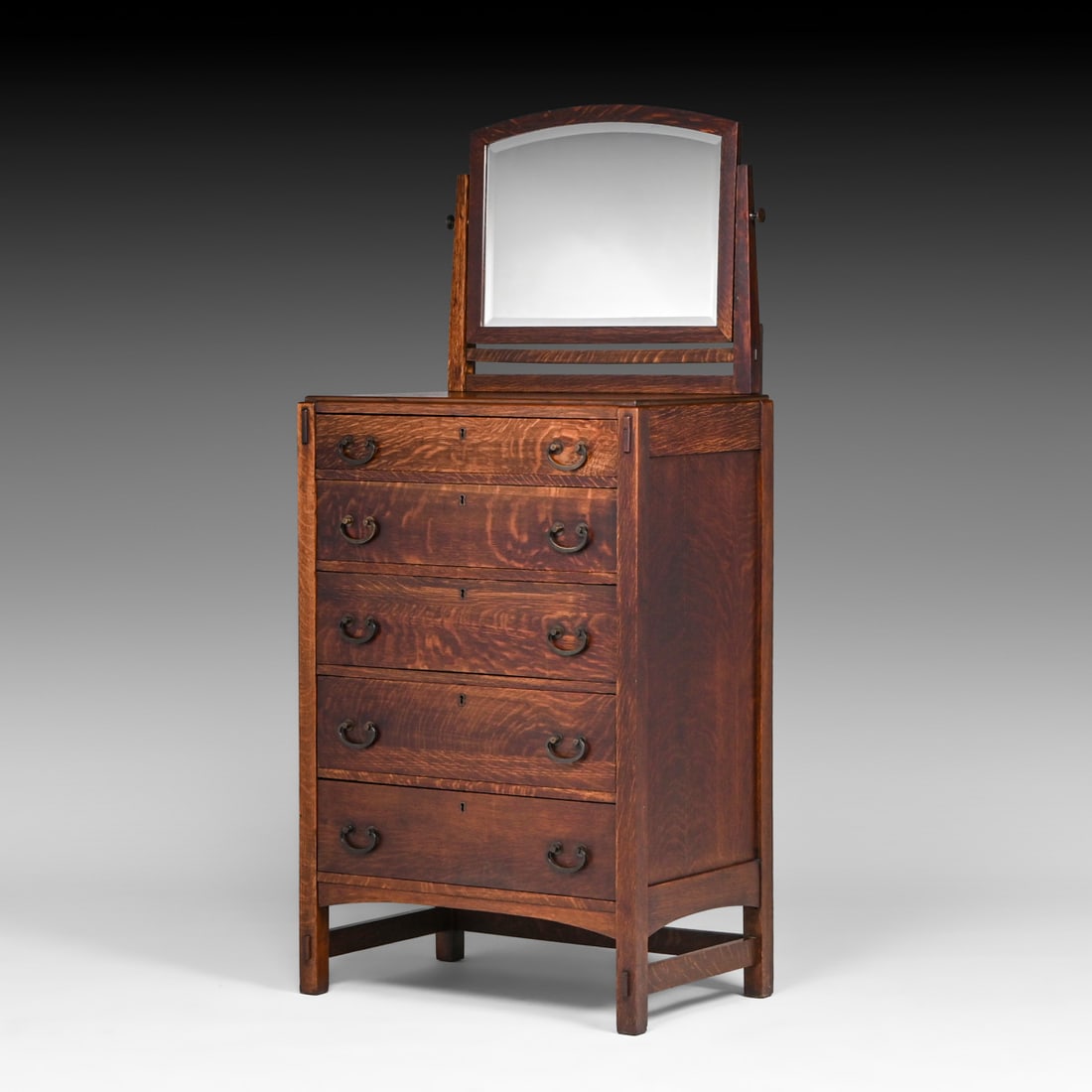 Limbert All Oak Five-Drawer Dresser with Mirror c1910 (1 of 2)