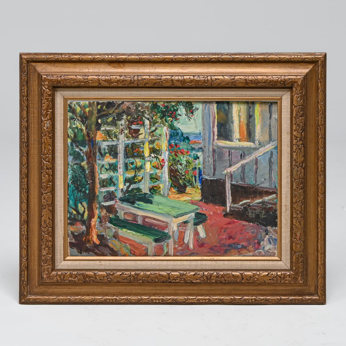 William D. Dampier (1910–1985) "Garden Patio" California Plein Air Impressionist Oil c1940s (1 of 5)
