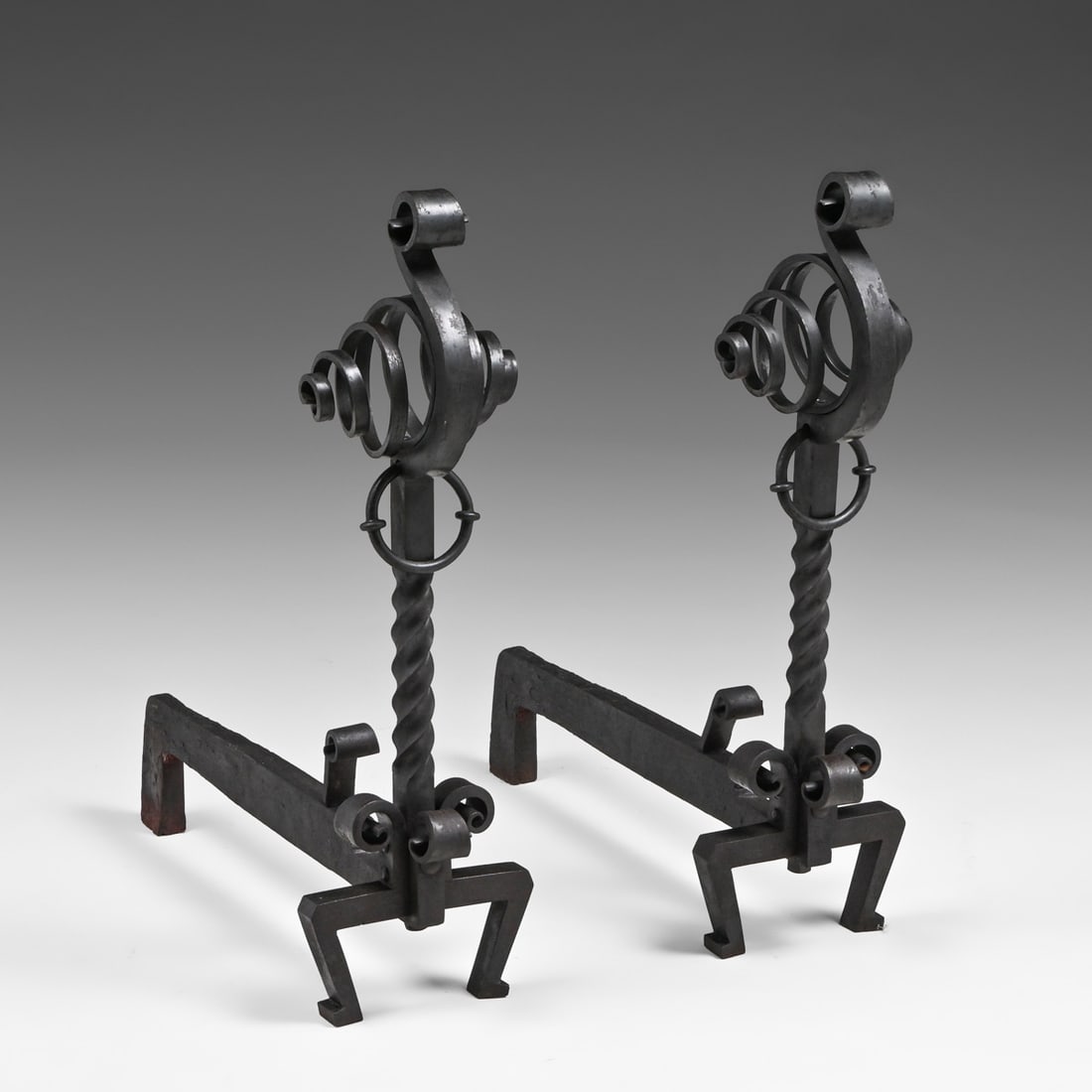 Antique Arts & Crafts Period Hand-Wrought Iron Square Andirons Similar to Roycroft c1905: Antique Arts & Crafts Period Hand-Wrought Iron Square Andirons Similar to Roycroft c1905. Unsigned. Excellent original patina. 25"h x 8"w x 22.25"d FREE NATIONWIDE SHIPPING Free Nationwide Shipping