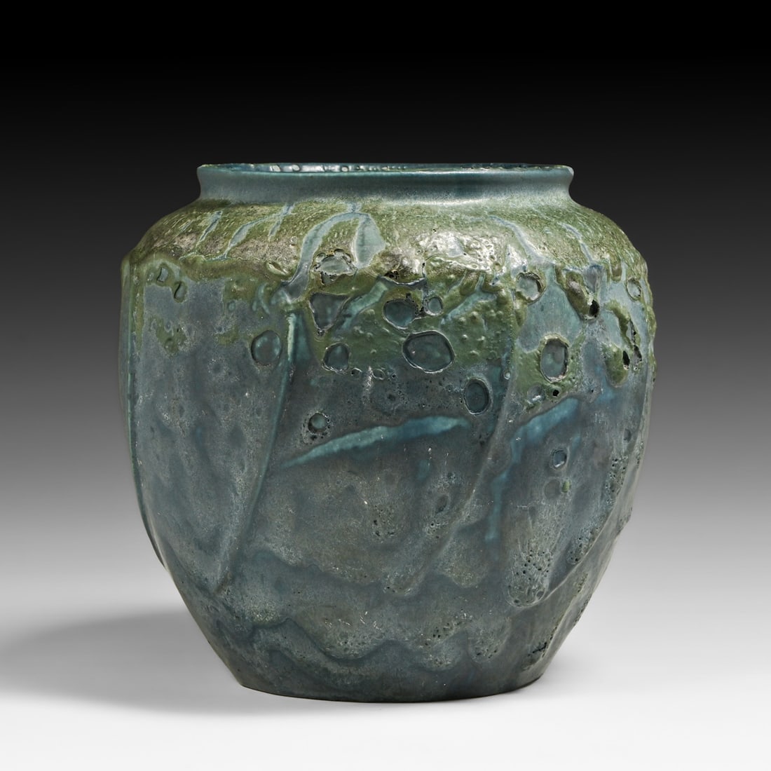 Hampshire Pottery #93 "Volcanic" Matte Blue Bulbous Vase c1910 (1 of 5)