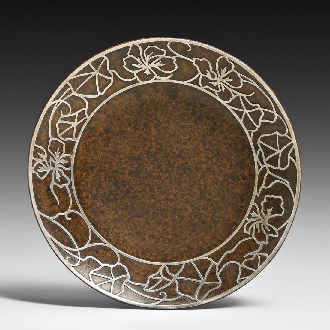 Heintz #579 Sterling Silver on Bronze Morning Glories Card Tray c1915: Heintz #579 Sterling Silver on Bronze Morning Glories Card Tray c1915. Signed. Excellent new patina. 6"d FREE NATIONWIDE SHIPPING Free Nationwide Shipping within the lower 48 states for all purchases 