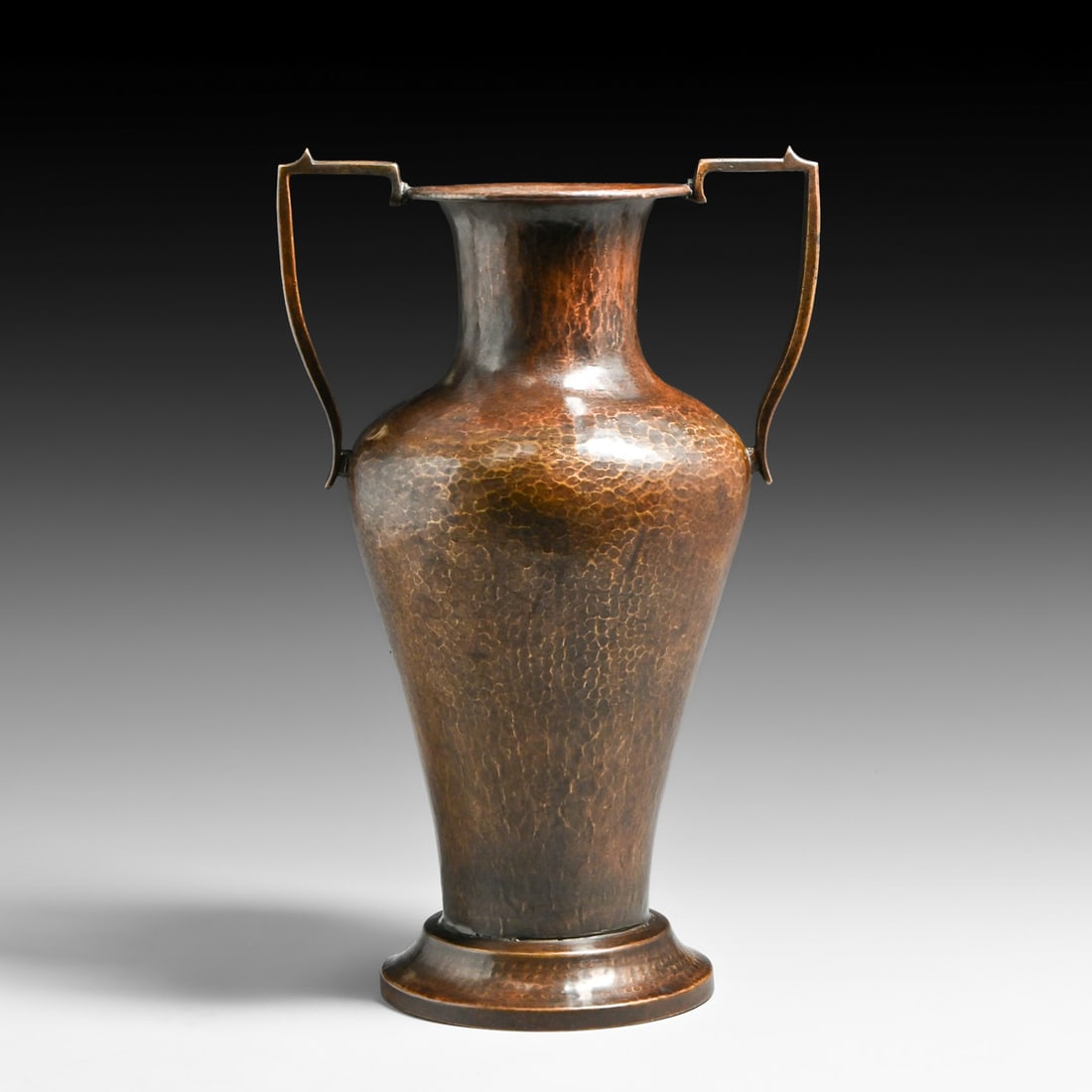 Arts & Crafts Period Hammered Copper Two-Handled Vase c1910: Arts & Crafts Period Hammered Copper Two-Handled Vase c1910. Unsigned. Excellent original patina. 16 3/8"h x 10.25"w FREE NATIONWIDE SHIPPING Free Nationwide Shipping within the lower 48 states for