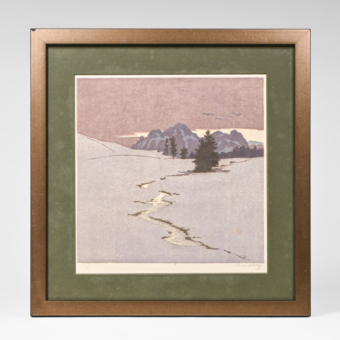 Carl Rotky (Austrian 1891-1977) Color Woodcut Alps & Snow Fields c1940: Carl Rotky (Austrian 1891-1977) Color Woodcut Alps & Snow Fields c1940. Signed. Excellent condition. 9.75"h x 9.5"w. Frame 14"h x 13.75"w FREE NATIONWIDE SHIPPING Free Nationwide Shipping within the l