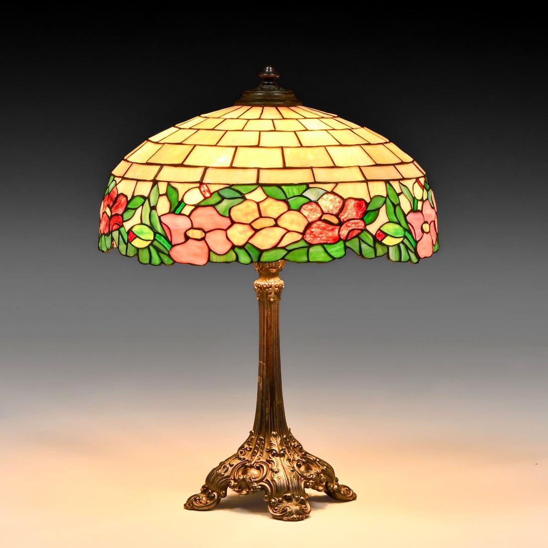 Wilkinson Floral Border Leaded Glass Lamp c1910 (1 of 7)