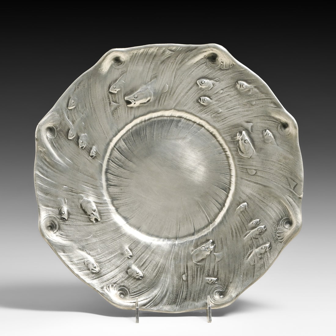 Olof Ahlberg - Swedish Art Nouveau Pewter Fish Charger Plate c1905 (1 of 10)