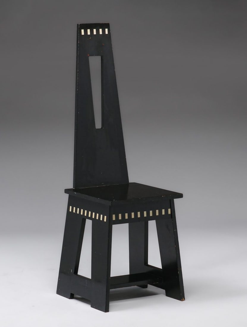 Contemporary Limbert Form Cutout Painted Hall Chair c1980s: Contemporary Limbert Form Cutout Painted Hall Chair c1980s. Unsigned. Worn and chipped original black paint. 45"h x 14"w x 14"d FREE NATIONWIDE SHIPPING Free Nationwide Shipping within the lower 48