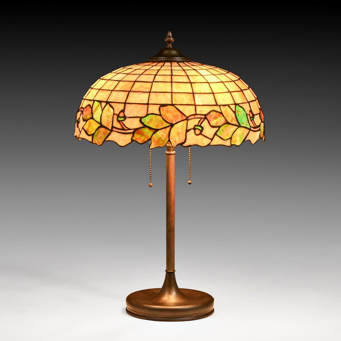 Lamb Brothers & Greene - Indiana Oak Leaf & Acorn Leaded Glass Lamp c1910 (1 of 9)