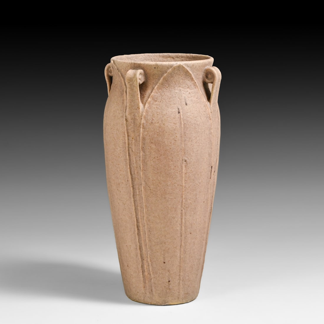 Grueby Pottery Matte Pink Five-Handle Vase c1905: Grueby Pottery Matte Pink Five-Handle Vase c1905. Signed. Invisible professional restoration to tight hairline and handle, otherwise perfect condition. 10"h x 5.5"d FREE NATIONWIDE SHIPPING Free