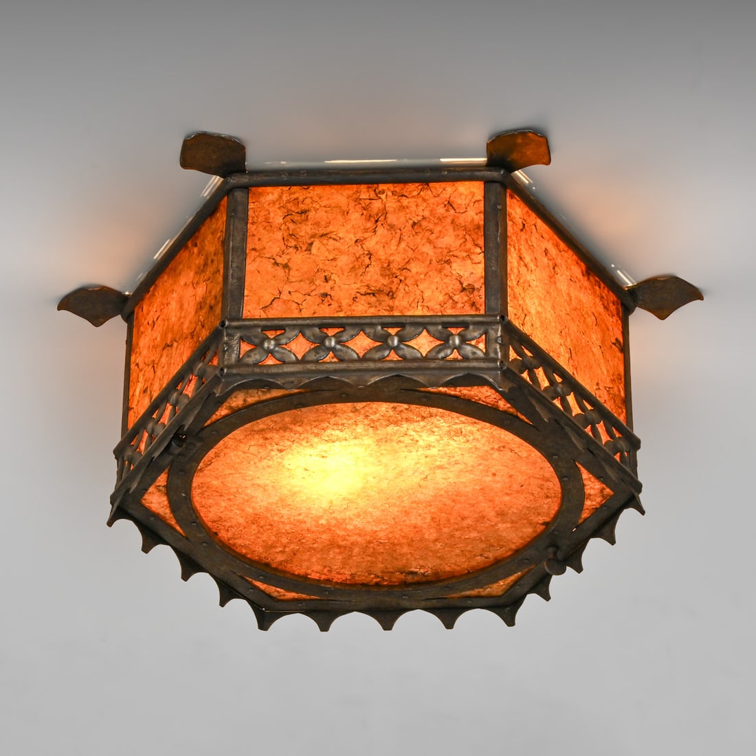 Samuel Yellin Iron & Mica Ceiling Light c1920 (1 of 3)
