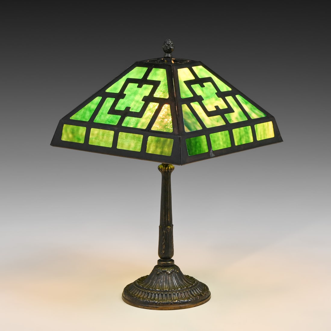 Arts & Crafts Iron & Green Slag Glass Lamp c1905 (1 of 7)