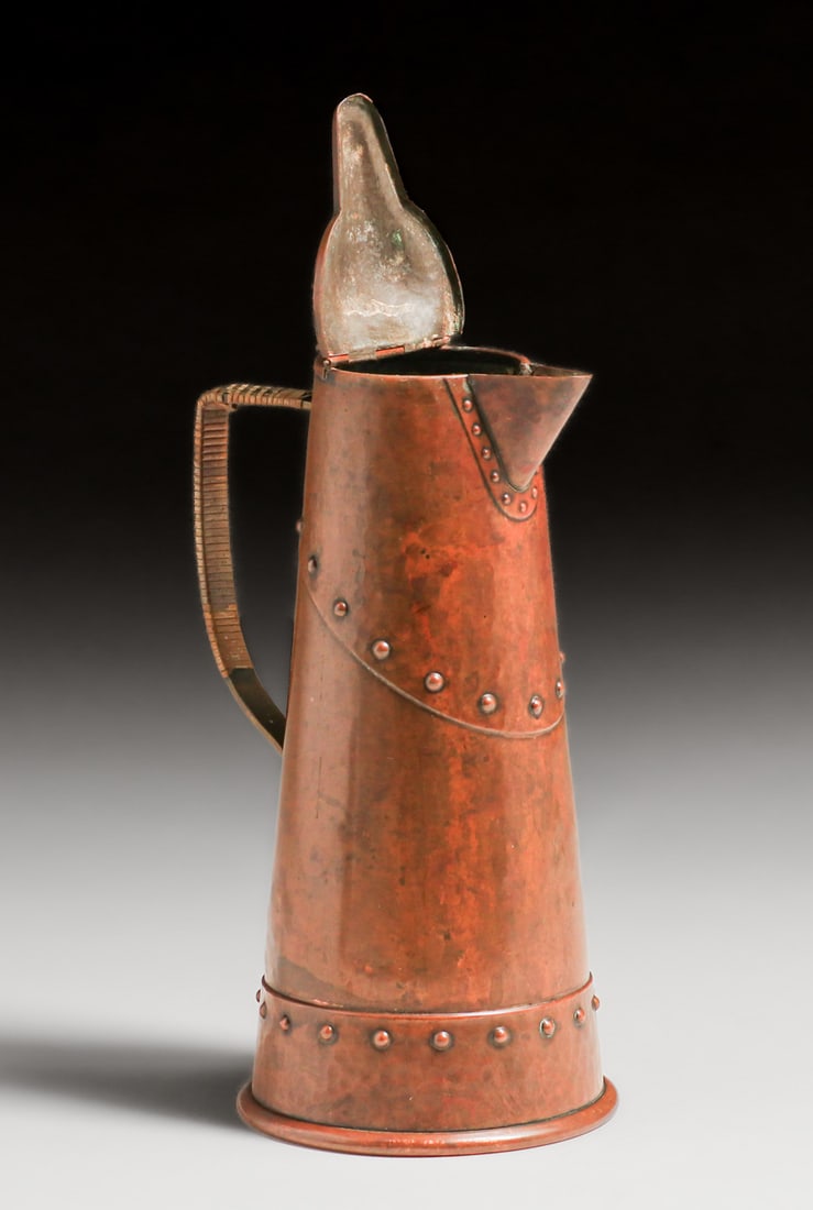 WMF - German Hammered Copper Riveted Pitcher c1905 - 2