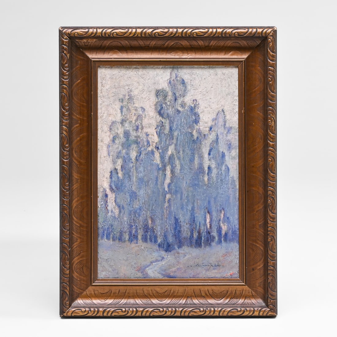 Constance Mabel Easley Peters (AMERICAN, 1878-1939) California Tonalist Painting: Eucalyptus in the: Constance Mabel Easley Peters (AMERICAN, 1878-1939) California Tonalist Painting: Eucalyptus in the Mist c1910s. Oil painting on canvas. Signed. Excellent condition. 12"h x 8"w. Frame 16"h x 12.25"w. 