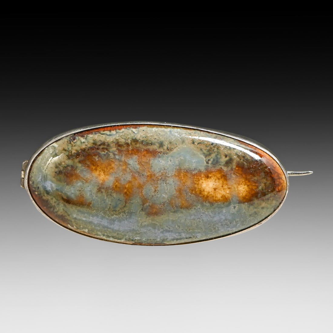 Ruskin Pottery Sterling Silver Ceramic Soufflé Brooch c1910: Ruskin Pottery Sterling Silver Ceramic Soufflé Brooch c1910. Signed. Excellent condition. 2"w x 0.75"h FREE NATIONWIDE SHIPPING Free Nationwide Shipping within the lower 48 states for all purchases a