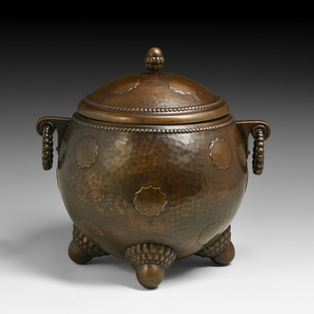 Austro-German Secessionist Hammered Copper & Brass Monumental Covered Jardiniere c1905 (1 of 8)