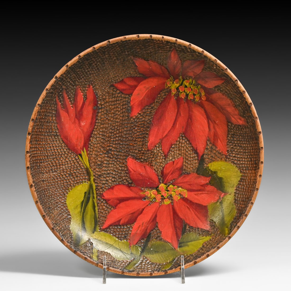 Arts & Crafts Pyrography Folk Art Hand-Painted Poinsettia Bowl c1910s: Arts & Crafts Pyrography Folk Art Hand-Painted Poinsettia Bowl c1910s. Unsigned. Excellent original condition. 11.5"d x 2" FREE NATIONWIDE SHIPPING Free Nationwide Shipping within the lower 48 states 