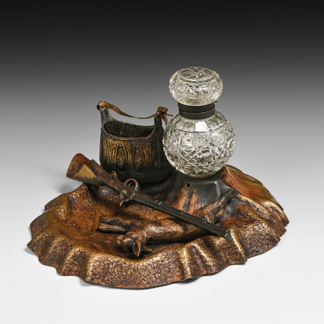 Austrian Cold-Painted Bronze Hunting Motif Inkwell Desk Set c1890s (1 of 7)