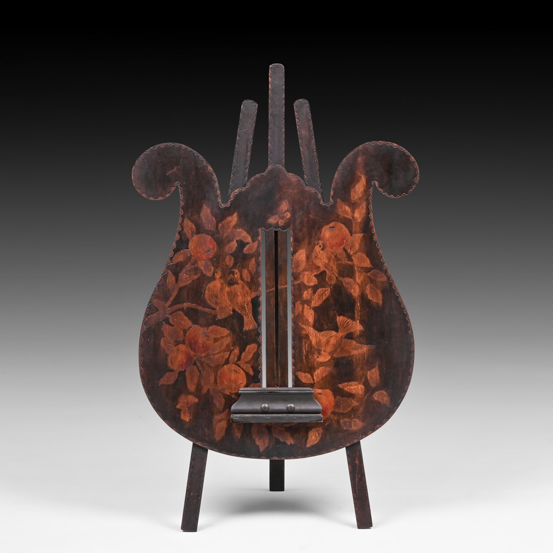 Arts & Crafts Pyrography Lyre Sheet Music Stand c1905: Arts & Crafts Pyrography Lyre Sheet Music Stand c1905. Unsigned. Excellent original finish. 35.25"h x 21.25"w x 7"d FREE NATIONWIDE SHIPPING Free Nationwide Shipping within the lower 48 states for