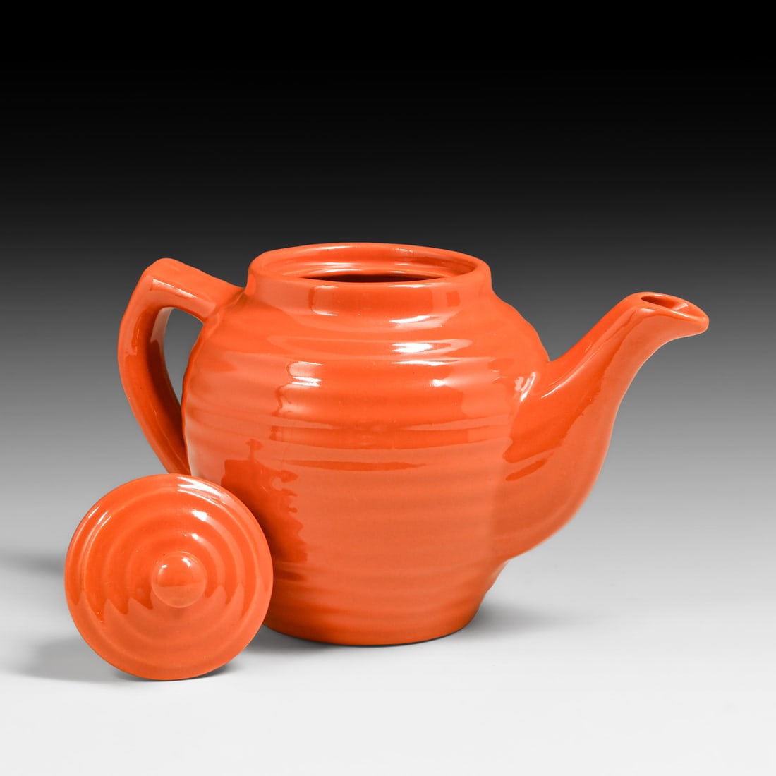 Bauer Pottery #6 Orange Ringware Teapot c1930s - 4