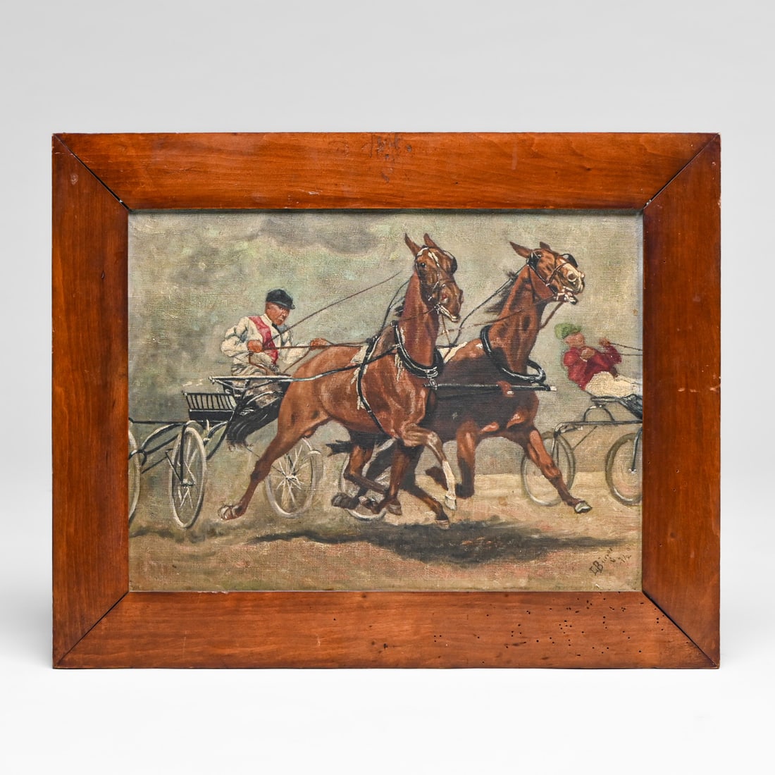 Gustav Burger - German Harness Racing Sporting Scene Oil on Board 1909 (1 of 5)