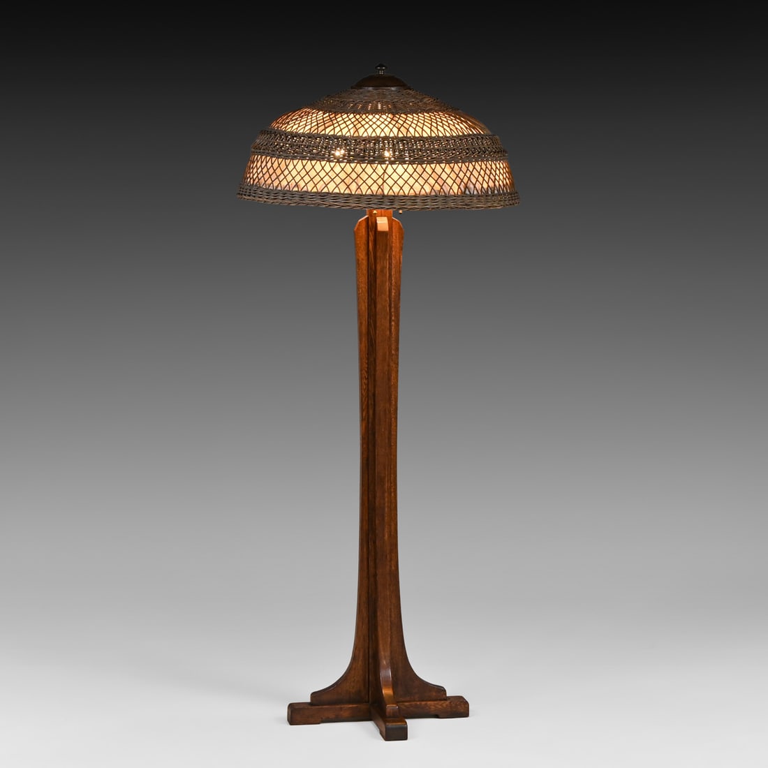 Extremely Rare Gustav Stickley #510 Oak & Wicker Floor Lamp c1910 (1 of 6)
