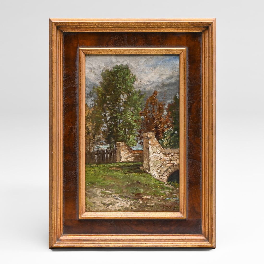 Charles Volkmar (1841-1914) Barbizon School Stone Bridge Landscape c1875-1900.: Charles Volkmar (1841-1914) Barbizon School Stone Bridge Landscape c1875-1900. Oil painting on canvas. Signed "C.V." lower left. Excellent condition. 16"h x 10"w. Frame 20.5"h x 15"w FREE NATIONWIDE S