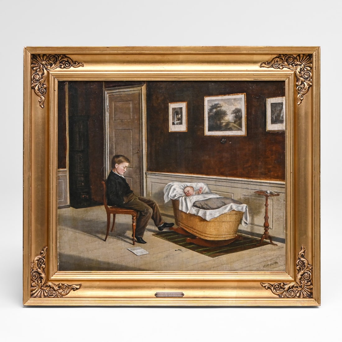 Ludvig August Smith (Danish, 1820-1906) Painting "The Little Brother" c1880s (1 of 7)