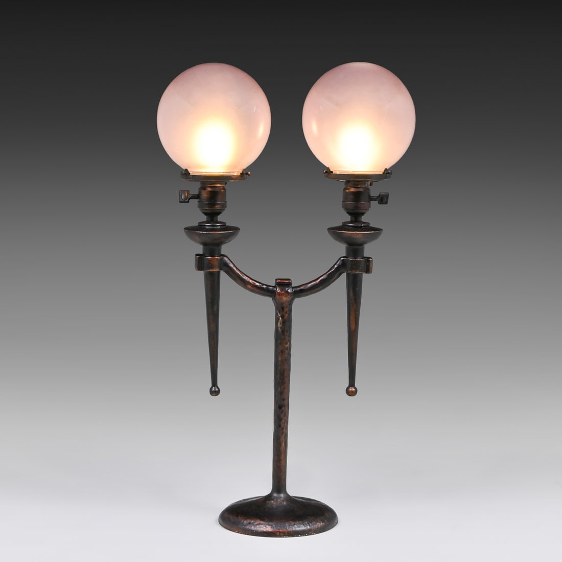 Art Deco "Twin-Globe" Bronze Patinated Student Lamp c1920s (1 of 7)