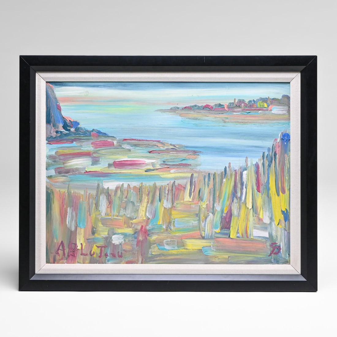 Alban Bluteau (Canadian, 1923-2015) Saint Lawrence River Shoreline Landscape c1990: Alban Bluteau (Canadian, 1923-2015) Saint Lawrence River Shoreline Landscape c1990. Signed. Oil painting on masonite. Excellent condition. 18"h x 24"w. Frame 22.5"h x 18.5"w FREE NATIONWIDE SHIPPING F