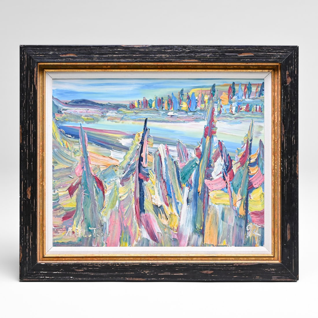 Alban Bluteau (Canadian, 1923-2015) Baie-Saint-Paul Québec River Landscape 1994: Alban Bluteau (Canadian, 1923-2015) Baie-Saint-Paul Québec River Landscape 1994. Oil painting on masonite. Excellent condition. 16"h x 20"w. Frame 21.5"h x 25.25"w FREE NATIONWIDE SHIPPING Free Natio