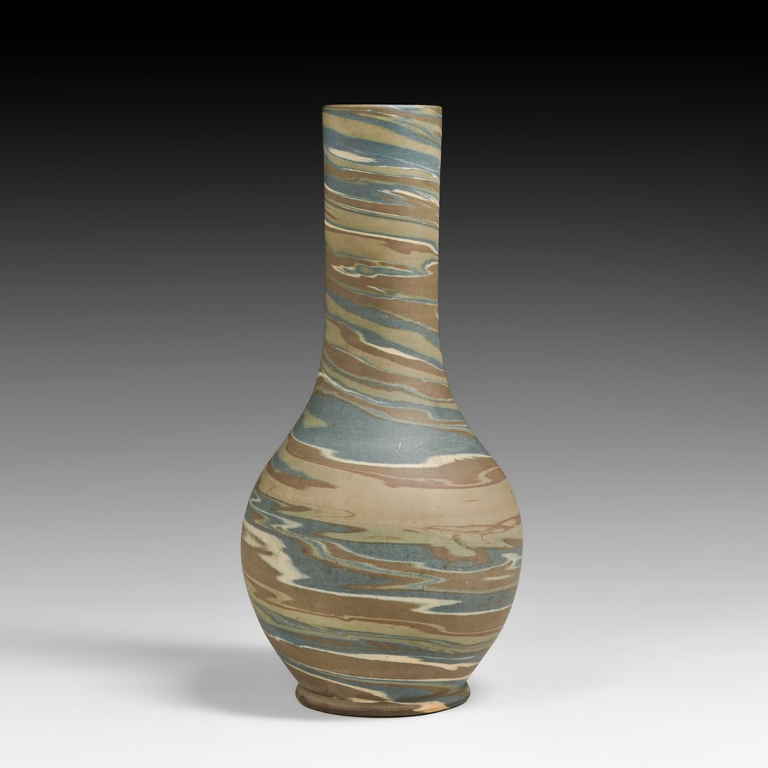 Niloak Pottery - Benton, AR Mission Swirl 12.25" Long-Neck Vase c1920s: Niloak Pottery - Benton, AR Mission Swirl 12.25" Long-Neck Vase c1920s. Signed. Some discoloration near rim including paint drip, otherwise perfect condition. 12.25"h x 6"d FREE NATIONWIDE SHIPPING Fr