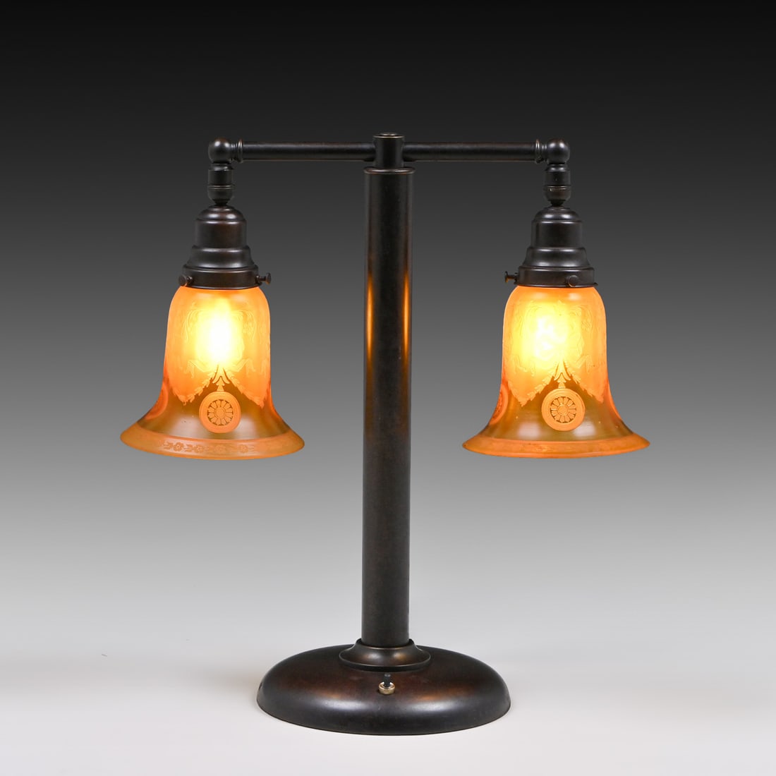 Contemporary Two-Light Desk Lamp Antique Cameo Shades c1910s. (1 of 7)