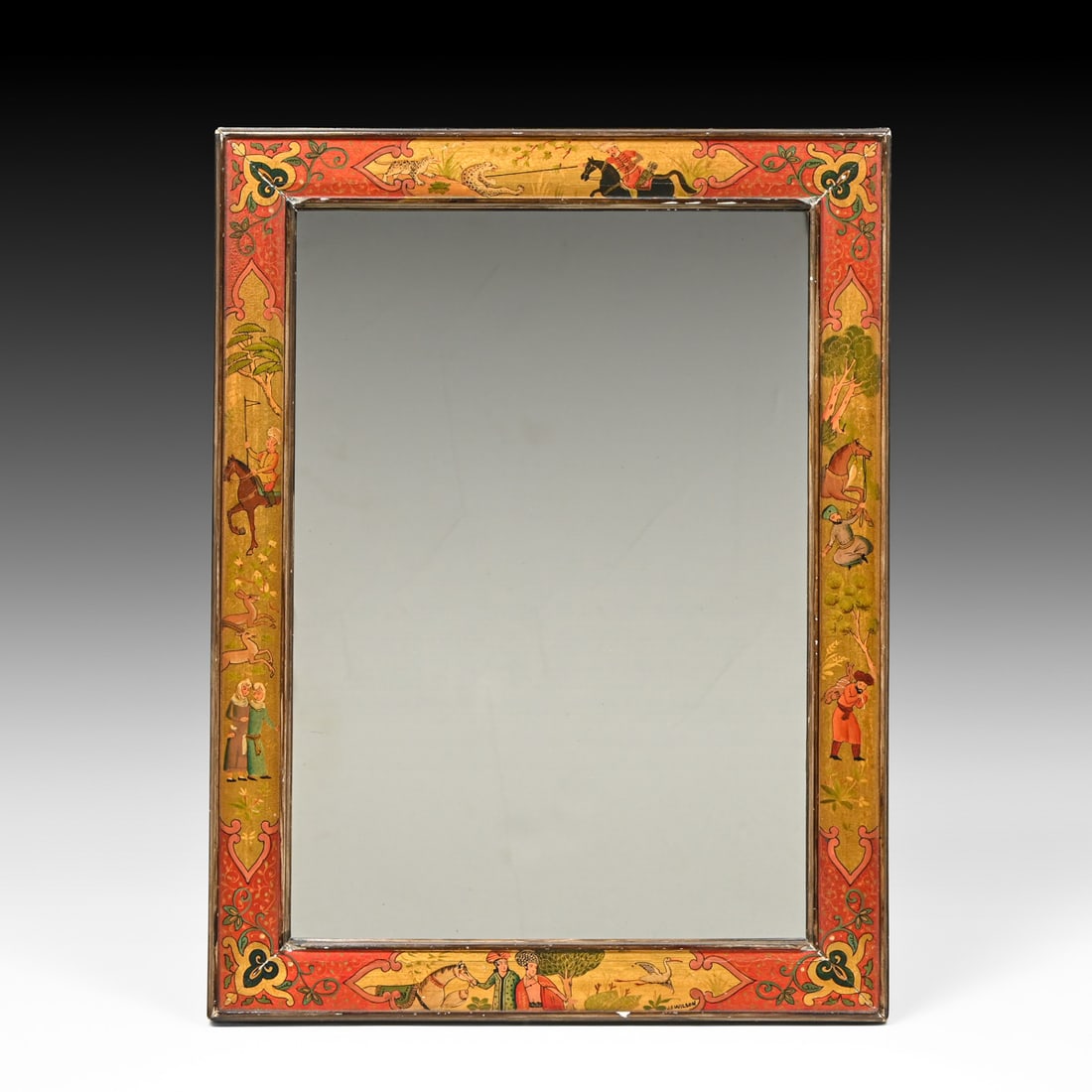 Persian Qajar Period Lacquer Figural Hunt Scene Easel Mirror c1900 (1 of 4)