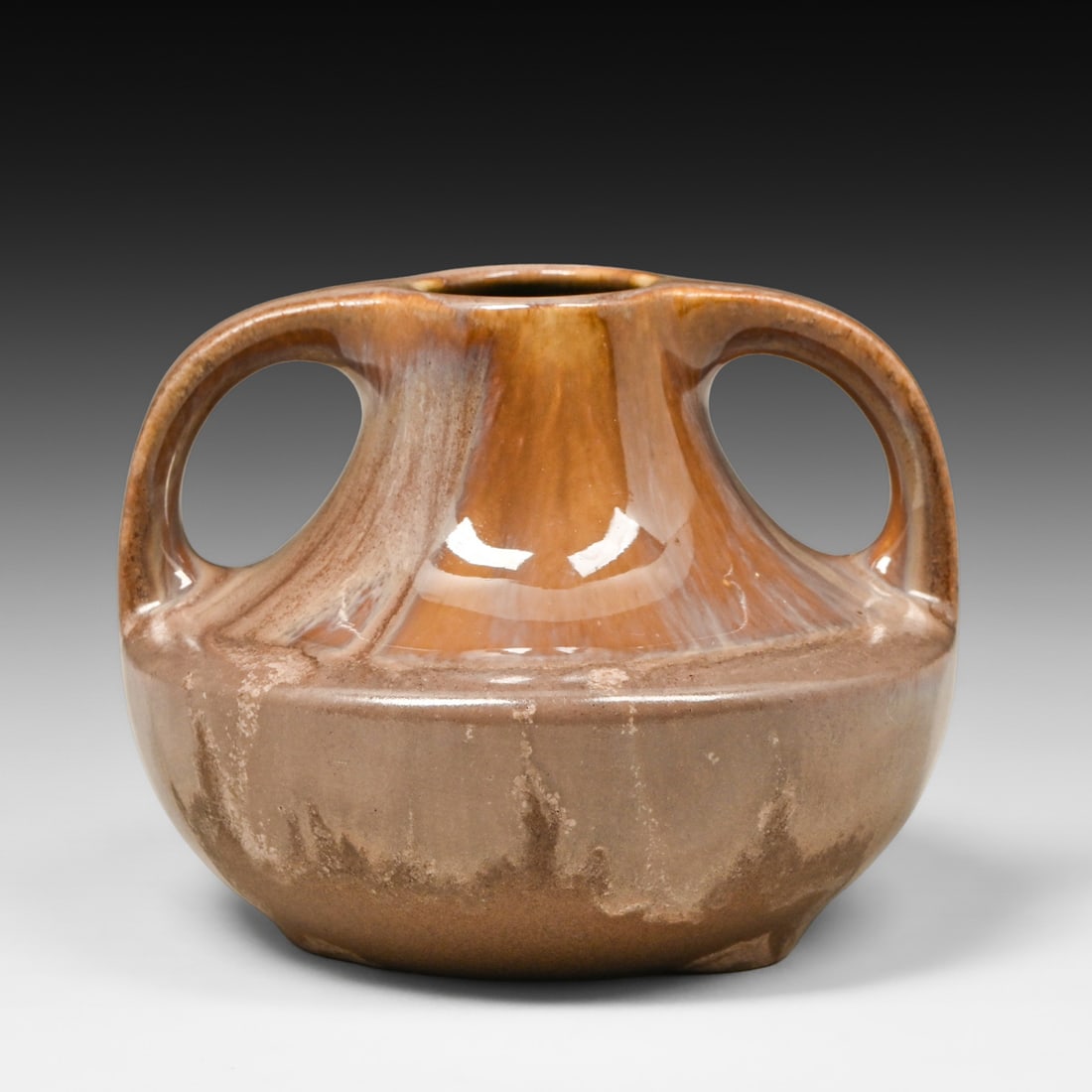 Fulper Pottery Cafe-au-lait & Tan Flambé Two-Handled Vase c1916-1922 (1 of 4)