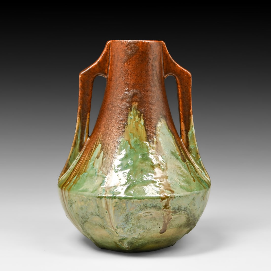 Fulper Pottery Copper Dust & Green Flambé Handled Vase c1917-1923 (1 of 5)