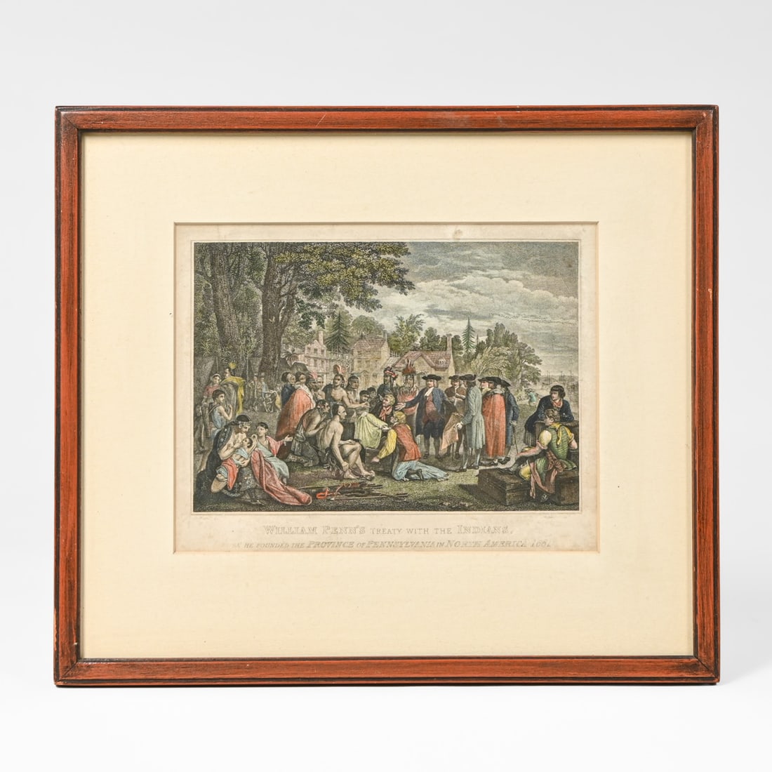 Hand-Colored Engraving "William Penn's Treaty with the Indians" Printed by Samuel Walker c1830.: Hand-Colored Engraving "William Penn's Treaty with the Indians" Printed by Samuel Walker c1830. Unsigned. Excellent condition. 4.5"h x 6"w. Frame 8.5"h x 9.5"w. FREE NATIONWIDE SHIPPING Free