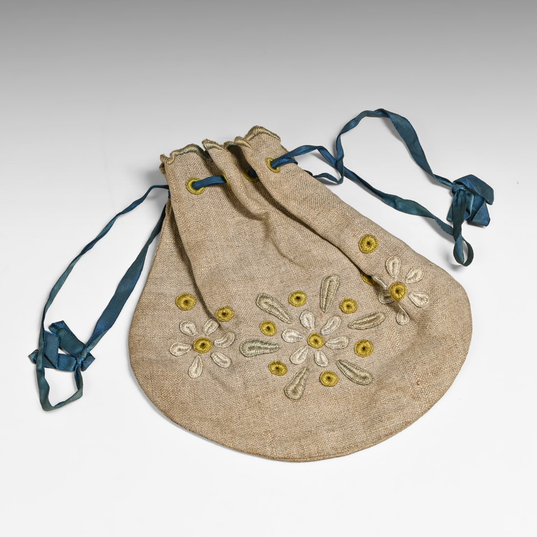 Arts & Crafts Period Hand Embroidered Linen Drawstring Bag c1910 (1 of 3)